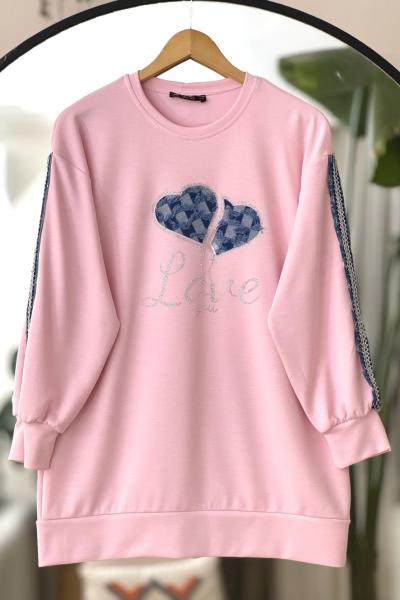 Kot ve taş detaylı Oysh Tunik  Pembe  TCN40116