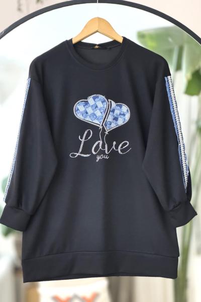 Kot ve taş detaylı Oysh Tunik  Siyah  TCN40116