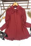 Kravatlı ayrobin kumaş tunik  bordo FXR1548