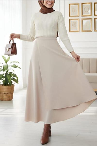 Kurvaze yandan bağlamalı Etek bej NW6065