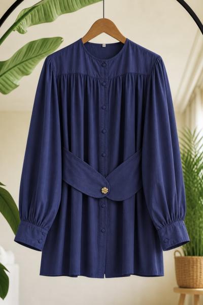 Kuşak detaylı  gömlek tunik Lacivert TB80109
