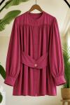 Kuşak detaylı  gömlek tunik Bordo TB80109