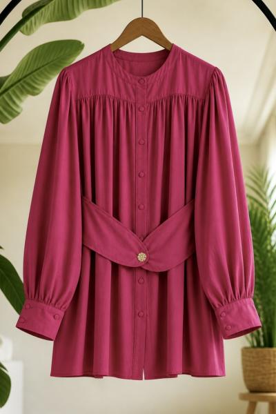 Kuşak detaylı  gömlek tunik Bordo TB80109