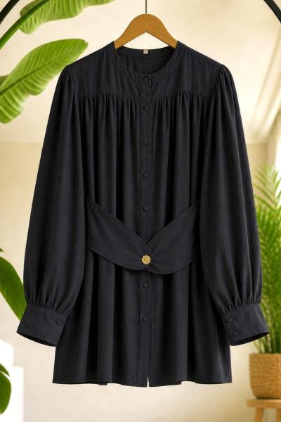 Kuşak detaylı  gömlek tunik Siyah  TB80109