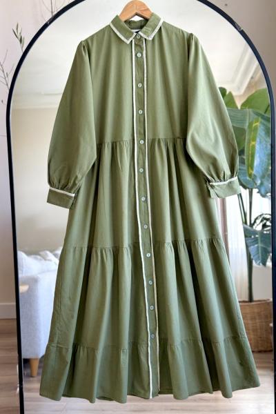 Kuşaklı patlı Gabardın kumaş boydan elbise Yeşil   YRN30524