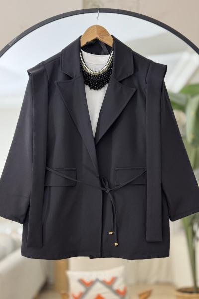 Kuşaklı ceket Siyah TB8515