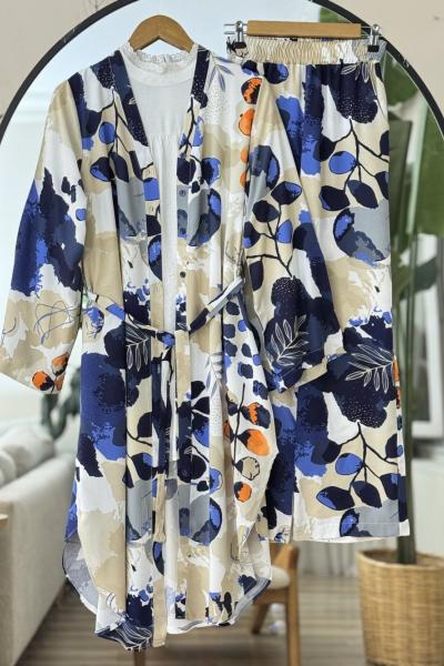 Kuşaklı üzün Kimono Takım lacivert UMS50296