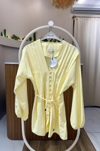 Kuşaklı  v yaka tunik Gömlek sarı YR30535