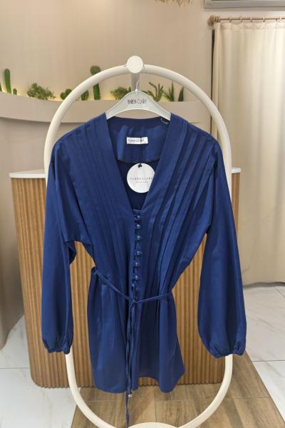 Kuşaklı  v yaka tunik Gömlek Lacivert YR30535