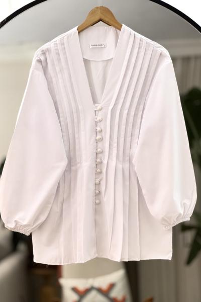 Kuşaklı  v yaka tunik Gömlek Beyaz  YR30535