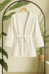 Kuşaklı kol kürklü kimono Ceket Beyaz TB8037