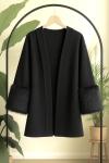 Kuşaklı kol kürklü kimono Ceket Siyah TB8037