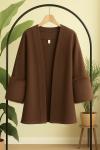 Kuşaklı kol kürklü kimono Ceket Kahverengi TB8037