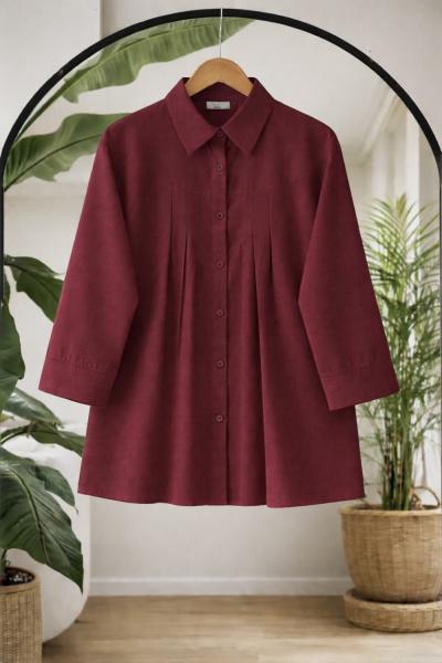 Kuşaklı Pileli  Tunik Bordo BK9549