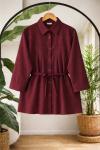 Kuşaklı Pileli  Tunik Bordo BK9549