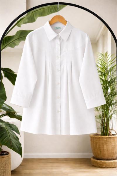 Kuşaklı Pileli  Tunik Beyaz BK9549