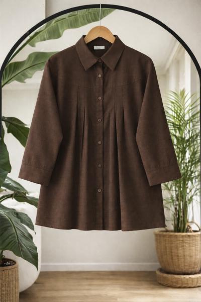 Kuşaklı Pileli  Tunik Kahve BK9549