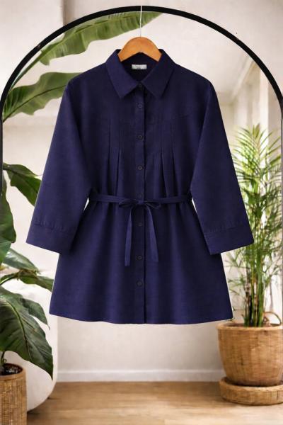 Kuşaklı Pileli  Tunik lacivert BK9549