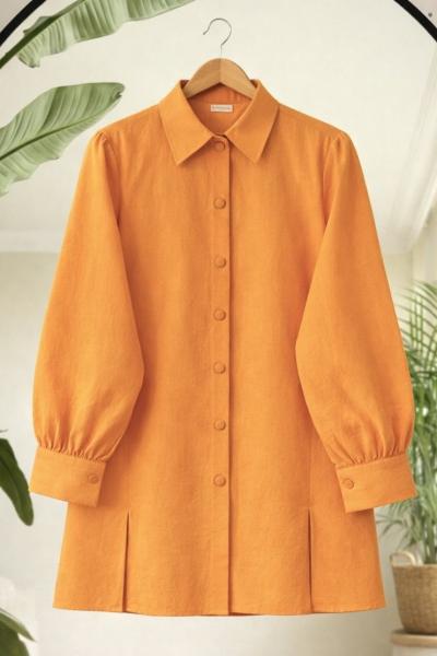 Kuşaklı yırtmaclı Tunık Gömlek Turuncu BK9553