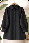 Kuşaklı yırtmaclı Tunık Gömlek Siyah BK9553