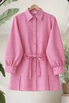 Kuşaklı yırtmaclı Tunık Gömlek Pembe BK9553