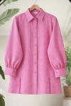 Kuşaklı yırtmaclı Tunık Gömlek Pembe BK9553