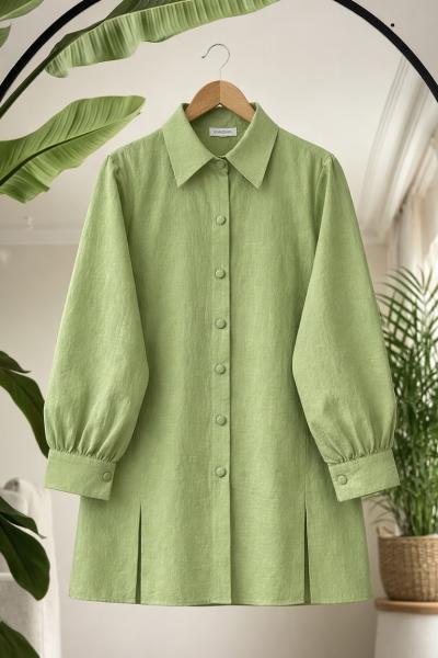 Kuşaklı yırtmaclı Tunık Gömlek Yeşil  BK9553