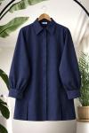 Kuşaklı yırtmaclı Tunık Gömlek Lacivert BK9553