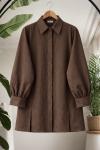 Kuşaklı yırtmaclı Tunık GömlekKahverengi BK9553