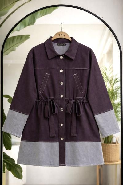 Kuşaklı kot ceket Mürdüm TCN40163