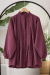 Kuşaklı pileli  tunik Bordo BK9561