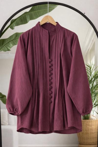 Kuşaklı pileli  tunik Bordo BK9561