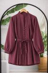 Kuşaklı pileli  tunik Bordo BK9561