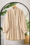 Kuşaklı pileli  tunik Bej BK9561