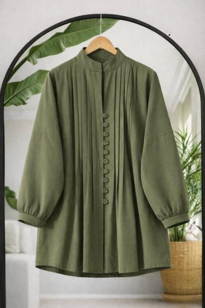Kuşaklı pileli  tunik Yeşil  BK9561