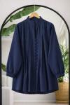Kuşaklı pileli  tunik Lacivert  BK9561