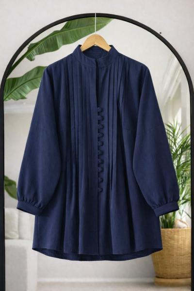 Kuşaklı pileli  tunik Lacivert  BK9561