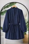 Kuşaklı pileli  tunik Lacivert  BK9561