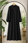 Kuşaklı saçaklı Elbise Siyah Ef8078