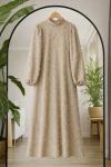 Kuşaklı saçaklı Elbise Bej Ef8078