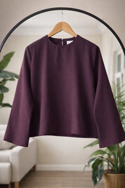 Kuşaklı  İspanyol Kol Kısa Blüz Mürdüm BK9568