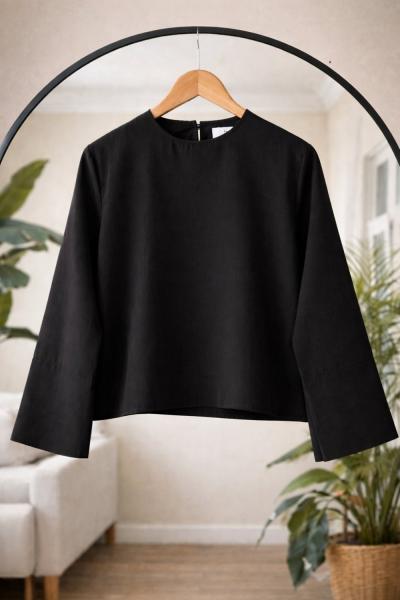 Kuşaklı  İspanyol Kol Kısa Blüz siyah  BK9568