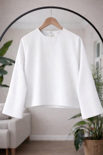 Kuşaklı  İspanyol Kol Kısa Blüz Beyaz1  BK9568