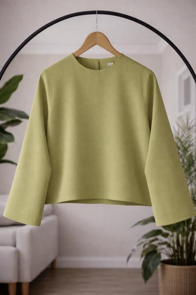 Kuşaklı  İspanyol Kol Kısa Blüz Yeşil  BK9568