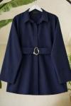 Kuşaklı metal aksesuarlı gömlek lacivert SL80107