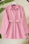 Kuşaklı metal aksesuarlı gömlek Pembe SL80107