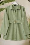 Kuşaklı metal aksesuarlı gömlek yeşil SL80107