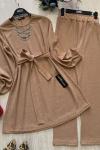 Kuşaklı Triko Takım Bej UMS795