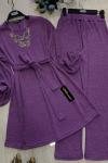 Kuşaklı Triko Takım Mor UMS795