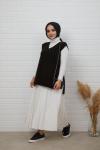Kuşaklı v yaka süveter Siyah NFS14500